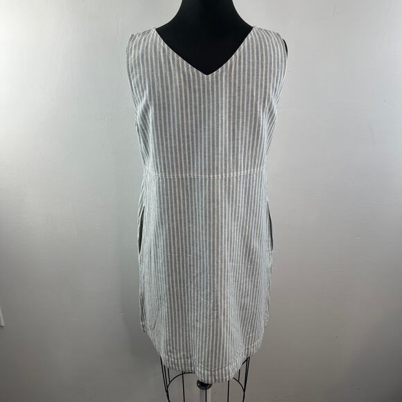 EILEEN FISHER Organic Cotton Dress Blue White Striped Sleeveless Pockets Size XS - Picture 6 of 9